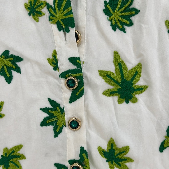 Meghan Fabulous  Shirt dress with Green Leaf Print pot sz medium - Picture 3 of 4